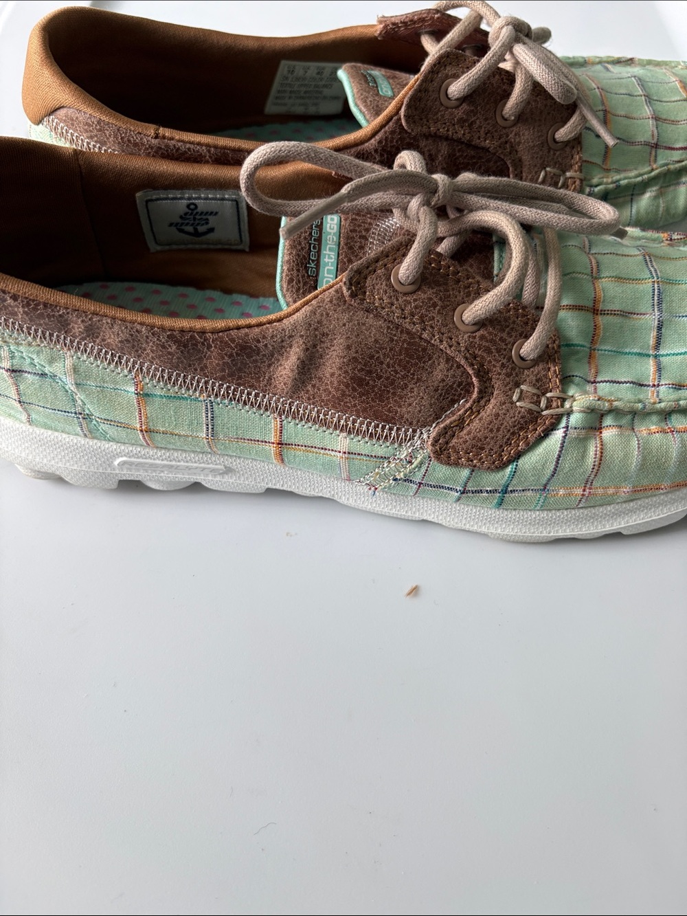 Skechers Mint Plaid & Tan Lace-Up Casual Shoes - Picture 10 of 12